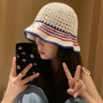 Striped Bucket Hat Women's Hollow Breathable Small Bucket Cap - Image 3