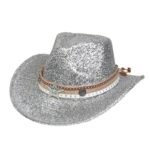Festival Party Gathering Silver Western Denim Fedora Hat Felt - Image 8