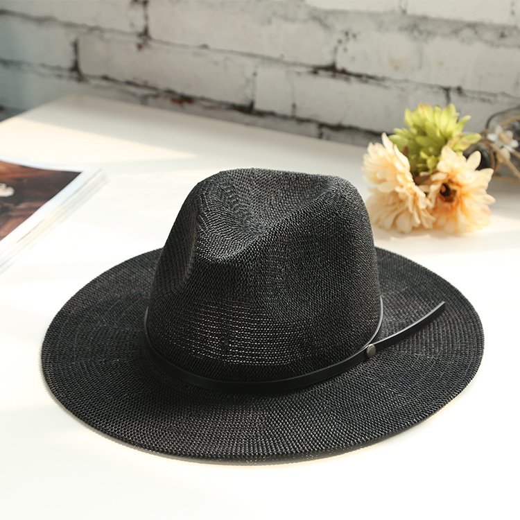 1621414307579.jpg British Female Hat Men'S Straw Hat Black Jazz Hat Holiday Beach Hat - Image 1