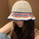 Striped Bucket Hat Women's Hollow Breathable Small Bucket Cap - Image 6