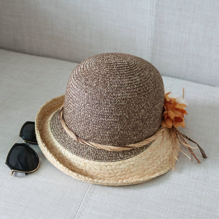 3103eb2b-67f7-4e88-aae0-1f169207ff7b.jpg Resort Sun Shade Half Rolled Edge Flower Bowler Hat - Image 1
