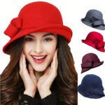 Women's French-style Elegant Retro Woolen Bowler Hat Curling Bow - Image 4