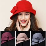 Women's French-style Elegant Retro Woolen Bowler Hat Curling Bow - Image 2