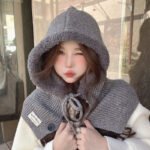 Korean Balaclava Hat Female Winter Warm Hat Scarf One Couple Earflaps Woolen Knitted Hat - Image 4