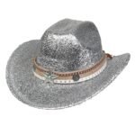 Festival Party Gathering Silver Western Denim Fedora Hat Felt - Image 2