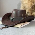 Wide Brim Cow Head Belt Embroidered Western Cowboy Hat Outdoor Tibetan Fedora - Image 6