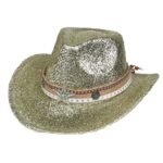 Festival Party Gathering Silver Western Denim Fedora Hat Felt - Image 3